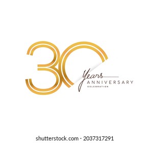 30th Anniversary Logo Golden Colored With Linked Number Isolated On White Background, Vector Design For Greeting Card And Invitation Card.