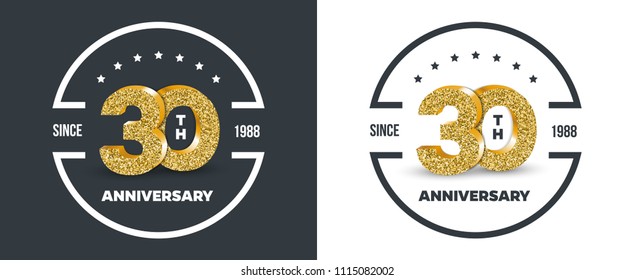 30th Anniversary logo on dark and white background. 30-year anniversary banners. Vector illustration.