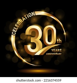 Logo del 30º aniversario, diseño de plantilla para la celebración del aniversario con anillo dorado y texto, ilustración vectorial