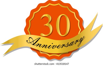 30th anniversary logo template with shadow number 3 (three). 30 years icon. Thirty years birthday party symbol. sticker, ribbon, banner, poster, logotype, emblem, tag