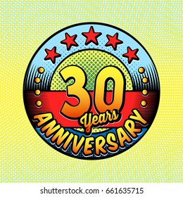30th anniversary logo. Vector and illustrations. Comics anniversary logo.