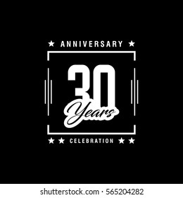 30th anniversary logo with white rectangle  vector template for birthday celebration.