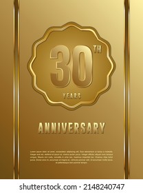 30th anniversary logotype. Anniversary celebration template design with golden ring for booklet, leaflet, magazine, brochure poster, banner, web, invitation or greeting card. Vector illustrations.