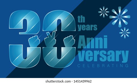 30th anniversary. luxury character inside with elements of hand and three firework. vector illustration eps10