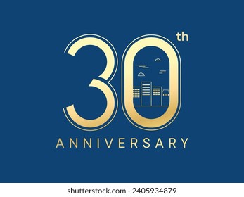 30th Anniversary luxury gold celebration logo vector illustration design concept. Thirty years anniversary premium Golden symbol template for celebration event, invitation, greeting, company, web.