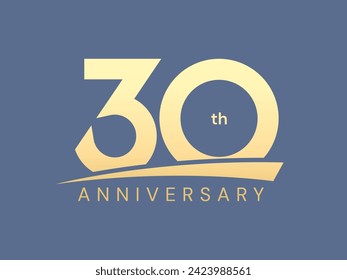 30th Anniversary luxury gold celebration with curved base logo vector illustration design concept. Thirty years anniversary gold number template for celebration event, business company, invitation.