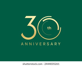 30th Anniversary luxury gold celebration with Circle lines Analysis logo typography vector design concept. Thirty Years anniversary gold logo template for celebration event, invitation, company, web.