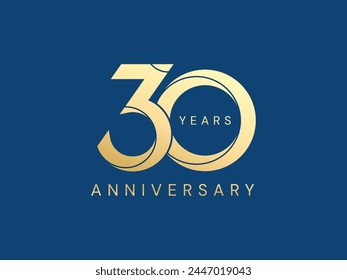 30th Anniversary luxury gold celebration with curved lines in Shapes number logo typography  vector design twisted infinity concept. Thirty years anniversary gold number template for celebration event