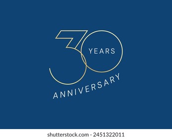 30th Anniversary luxury gold celebration with slim lines number logo typography vector design twisted infinity concept. Thirty years anniversary gold template for celebration event, business, greeting