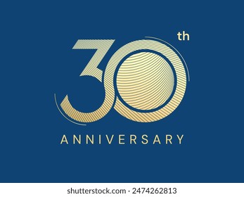 30th Anniversary luxury gold celebration with curved lines Overlapping in Shapes number logo vector design twisted infinity concept. Thirty years anniversary gold for celebration event, business, web.