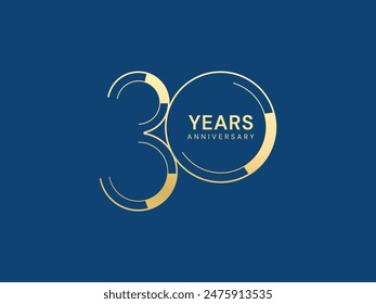 30th Anniversary luxury gold celebration with double lines number style logo vector design twisted infinity concept. Thirty years anniversary gold template for celebration event, business, greeting.