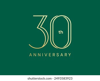 30th Anniversary luxury gold celebration with Double lines numbers logo typography vector design concept. Thirty Years anniversary gold logo template for celebration event, business company, card, web