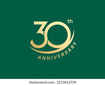 30th Anniversary luxo celebração de ouro com base curva logotipo tipografia vetor conceito de design. Modelo de logotipo de ouro de aniversário de trinta anos para evento de celebração, negócios, convite, cartão, site.