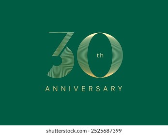 30º aniversário de ouro de luxo celebração com Slim linhas logotipo tipografia vetor conceito de design. Modelo de logotipo de ouro de aniversário de trinta anos para evento de celebração, empresa de negócios, cartão, web, saudação