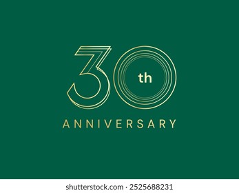 30th Anniversary luxury gold celebration with slim lines numbers logo typography vector design concept. Thirty Years anniversary gold logo template for celebration event, business company, card, web.