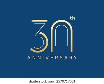 30th Anniversary luxury gold celebration with Double lines numbers logo typography vector design concept. Thirty Years anniversary gold template for celebration event, business, greeting, invitation.