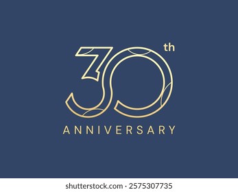 30th Anniversary luxury gold celebration with overlapping curved lines in outline numbers logo typography vector design twisted infinity concept. Thirty Years anniversary gold template for event, card