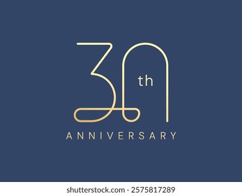 30th Anniversary luxury gold celebration with Connected lines numbers logo typography vector design concept. Thirty years anniversary gold for celebration event, business company, invitation, card.