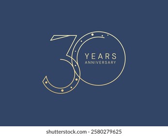 30th Anniversary luxury gold celebration with slim lines numbers logo typography vector design twisted infinity concept. Thirty years anniversary gold for celebration event, business company, card.