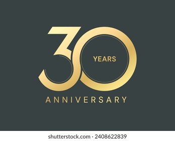 30th Anniversary luxury gold text number Typography celebration logo vector illustration design twisted infinity concept. Thirty years anniversary premium Gold symbol template for business company.