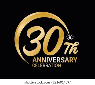 30th Anniversary ordinal number Counting vector art illustration in stunning font on gold color on black background