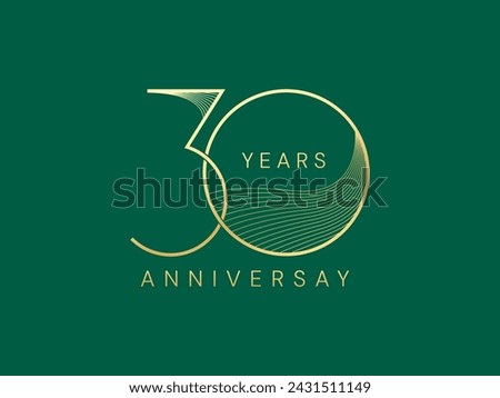 30th Anniversary with Overlapping and curved lines gold celebration logo vector design concept. Thirty years anniversary premium Gold symbol template for celebration event, invitation, business, web.