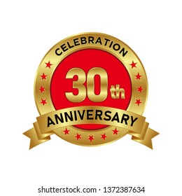 30th Anniversary, Perfect template design for anniversary celebration with gold color for booklet, leaflet, magazine, brochure poster, web, invitation or greeting card. Vector template