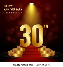 30th Anniversary. Perfect template design with golden podium for celebration events, weddings, greeting cards and invitation cards. Vector illustration