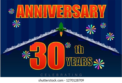 30th anniversary rocket launch dark blue tone vector illustration eps10