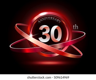 30th anniversary with shiny red ring on black background