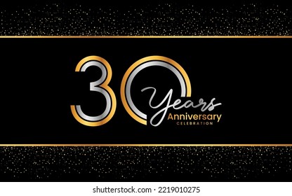 30th Anniversary template design. Anniversary Celebration logo design in golden color for celebration event, invitation, greeting card, flyer, banner, poster, double line logo, vector illustration