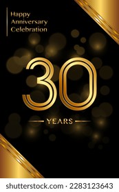 30th Anniversary template design with double line numbers. Golden anniversary template. Vector