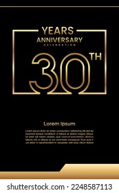 30th Anniversary template design with gold color for celebration event, invitation, banner, poster, flyer, greeting card, book cover. Vector Template