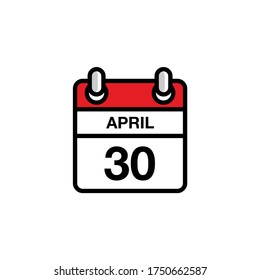 30 de abril día plano del icono del calendario del mes. Concepto de fecha y hora. Diseño de ilustración de vector
