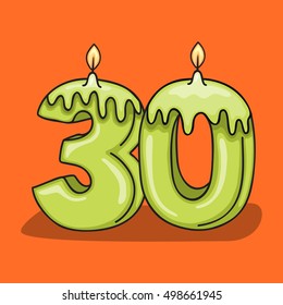 30th Birthday Candle Number .Vector design template elements for your birthday celebration.