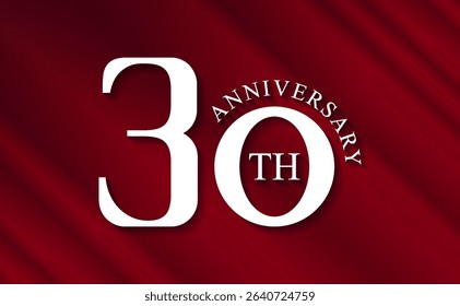 30th birthday celebration background. with white numbers and red background, for greeting cards, events
