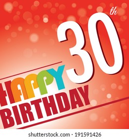 30th Birthday Party Invite/template Design In Bright And Colourful Retro Style - Vector