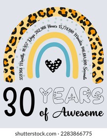 30th Birthday T-Shirt, 30 Years Of Awesome, Typography Design, Milestone Birthday Gift