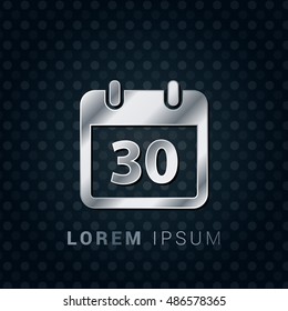 30th Calendar 3D Silver/Platinum/Steel Metallic Premium Icon / Logo Design