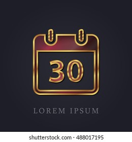 30th Calendar Red Ruby with Golden Frame Precious Jewellery Icon / Logo Design