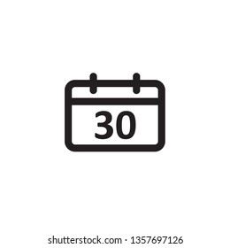 30th Date vector icon on white background. Outline Calendar with number 30. Can use for websites of web design and mobile applications. - Vector
