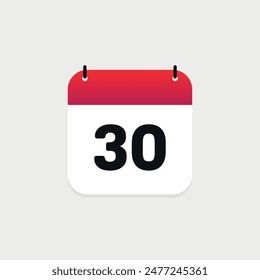30th day of the month calendar. Vector icon