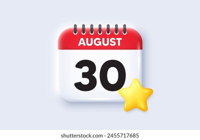 30th day of the month icon. Calendar date 3d icon. Event schedule date. Meeting appointment time. 30th day of August month. Calendar event reminder date. Vector