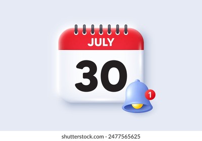 30th day of the month icon. Calendar date 3d icon. Event schedule date. Meeting appointment time. 30th day of July month. Calendar event reminder date. Vector