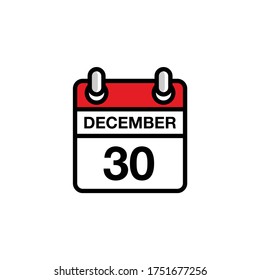 30th of December flat day of the month calendar icon. Date and time schedule concept. Vector illustration design