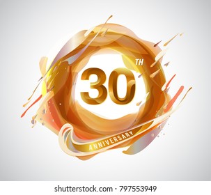 30th gold anniversary logo. abstract liquid color elements celebration background design