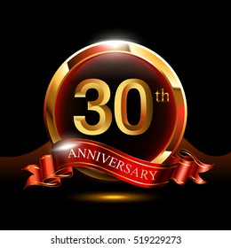 30th golden anniversary logo. with ring and ribbon.