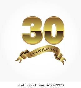 30th golden anniversary logo vector with gold ribbon below