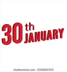 30th january , Daily calendar time and date schedule symbol. Modern design, 3d rendering. White background.