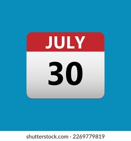 30th July calendar icon. July 30 calendar Date Month icon. Isolated on blue background